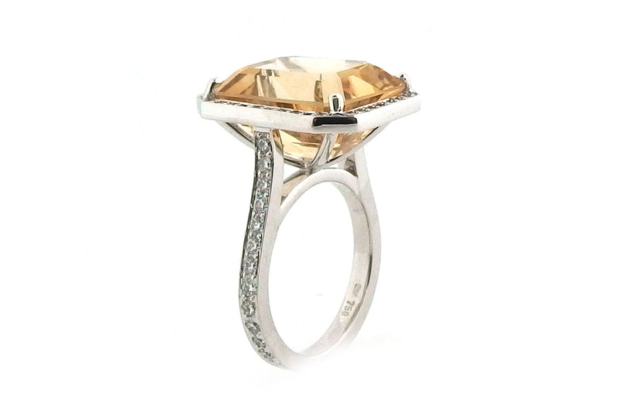 13.58ct Emerald Cut Citrine Halo Ring