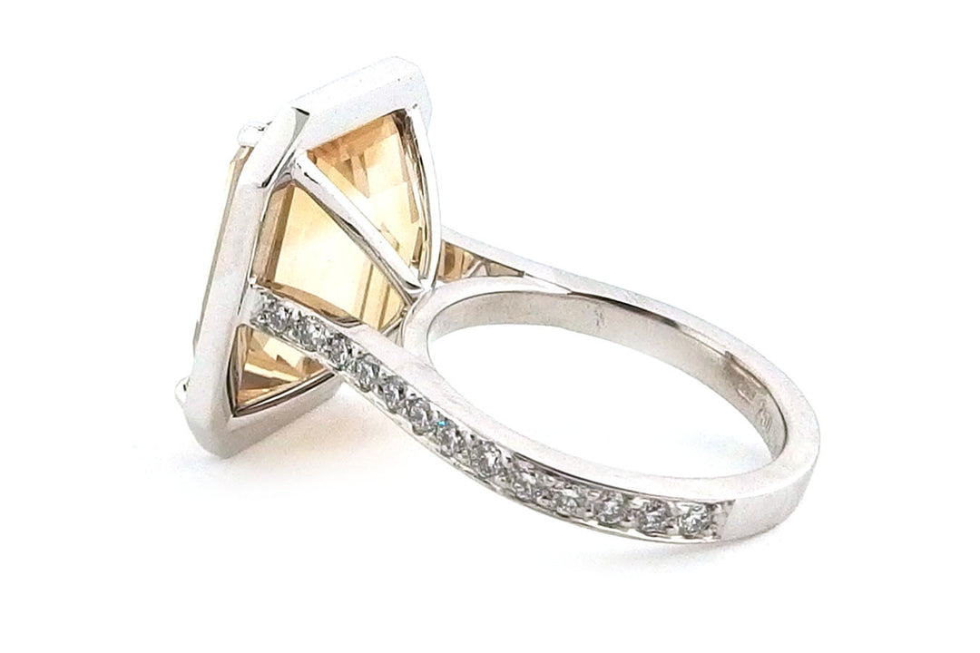 13.58ct Emerald Cut Citrine Halo Ring