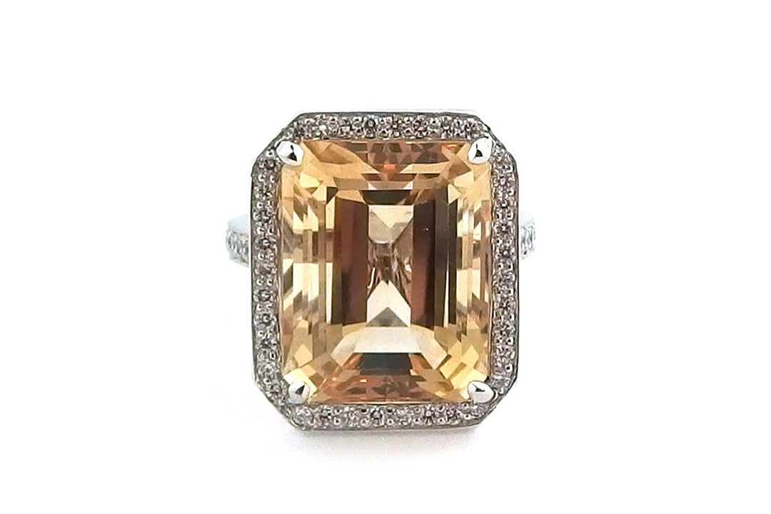 13.58ct Emerald Cut Citrine Halo Ring
