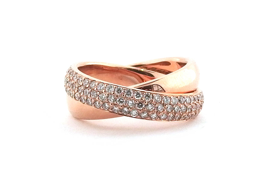 18ct rose gold cross over wedding band with diamonds