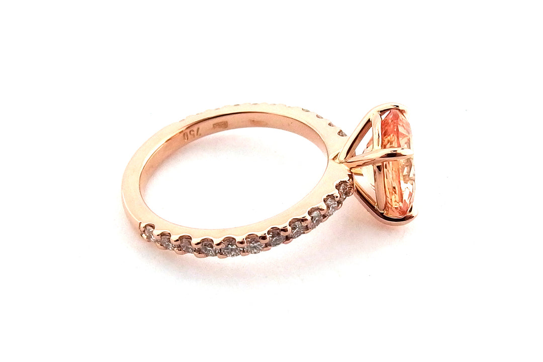 18ct rose gold peach coloured sapphire engagement ring