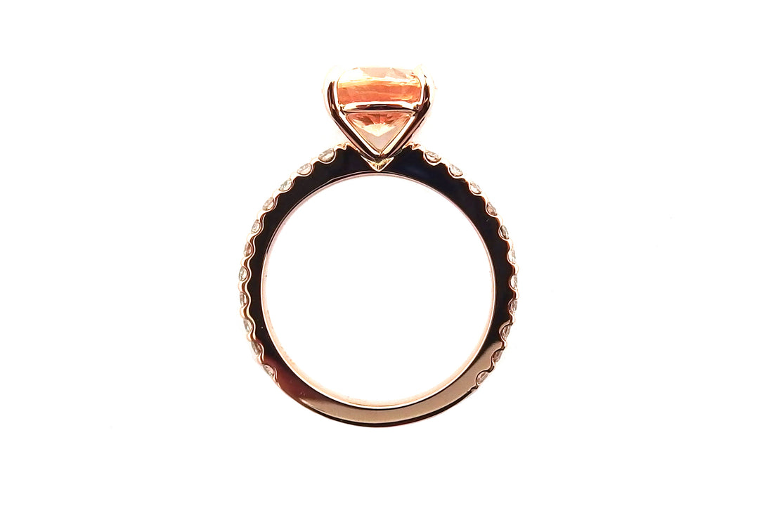 18ct rose gold peach coloured sapphire engagement ring