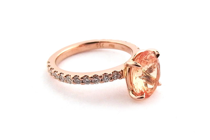 18ct rose gold peach coloured sapphire engagement ring