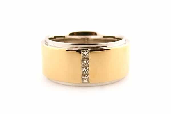 18ct two tone ring with channel set princess cut diamonds