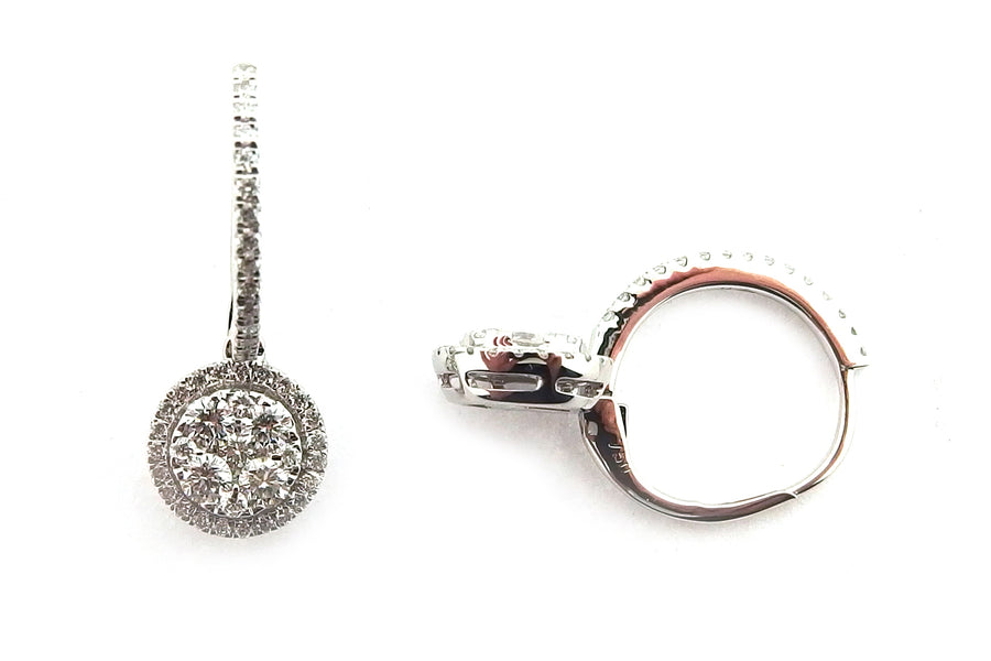 18ct white gold halo drop diamond earrings