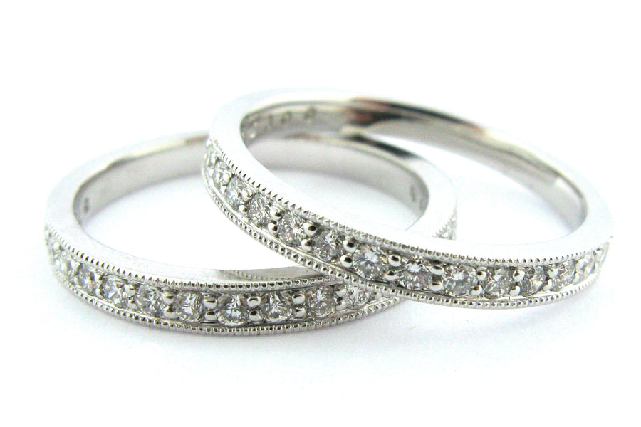 Matching set of bead set eternity rings