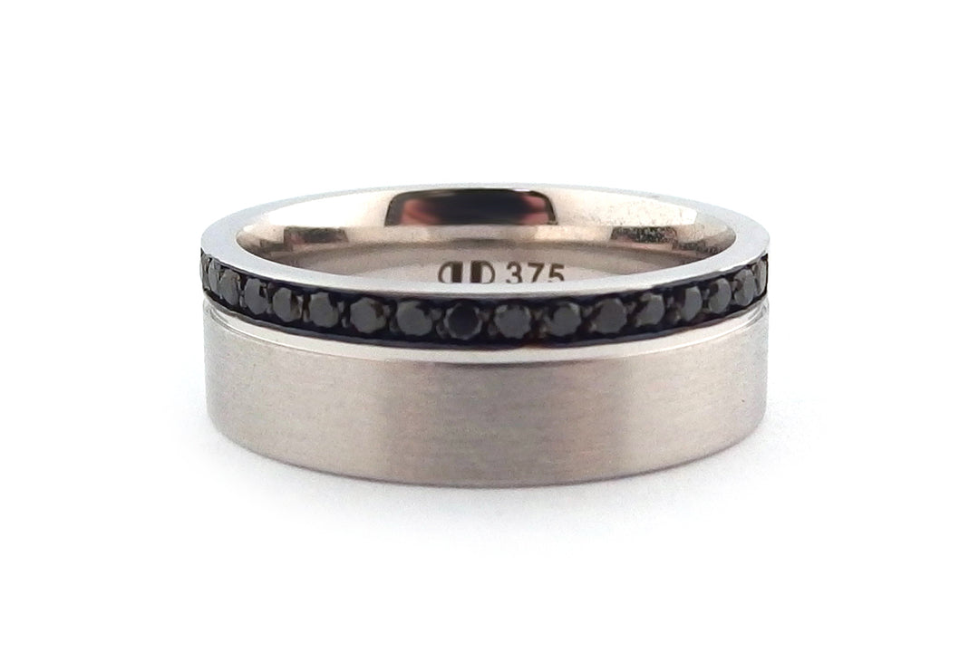 18ct white gold mens wedding band with treated black diamonds