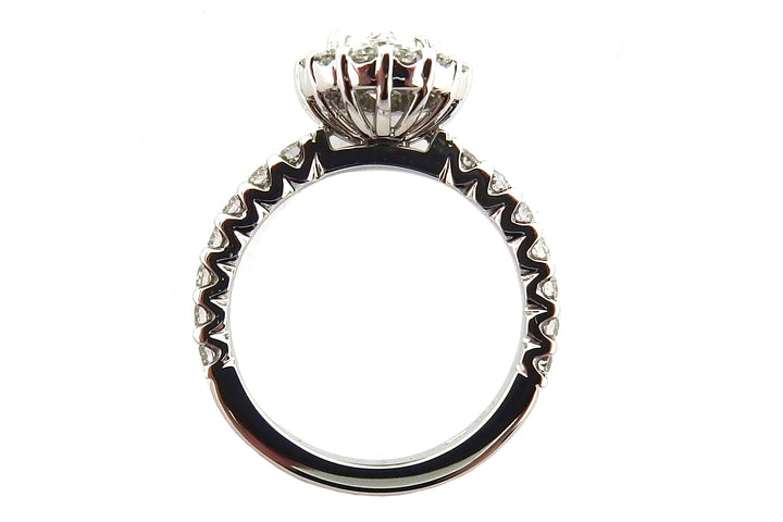 18ct white gold oval diamond with a cluster of round diamonds- front image