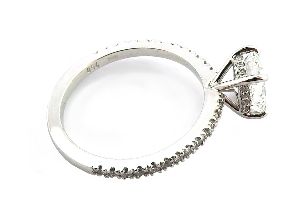 18ct white gold radiant cut ring with a hidden halo