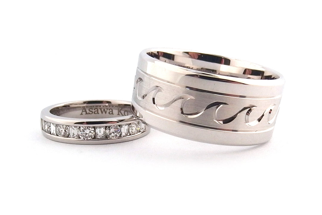 18ct white gold wave ring and channel set ring