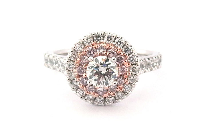 Double halo of white and pink diamonds