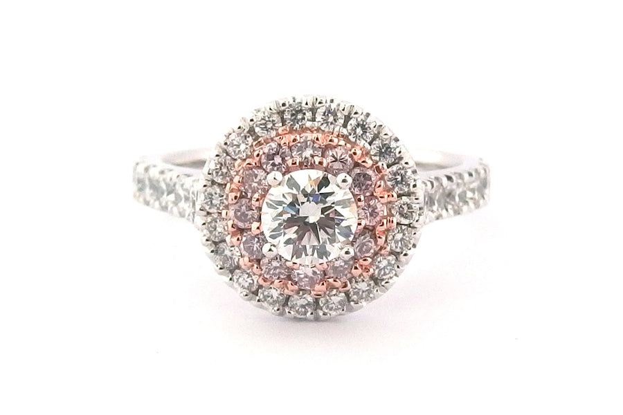 Double halo of white and pink diamonds
