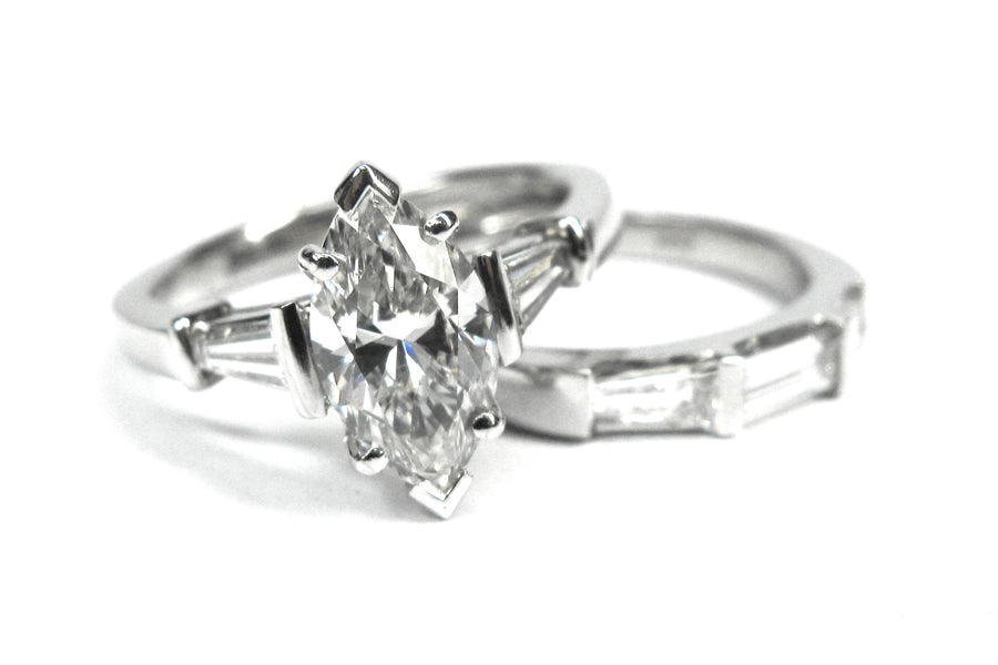Marquise diamond ring with tapered baguettes
