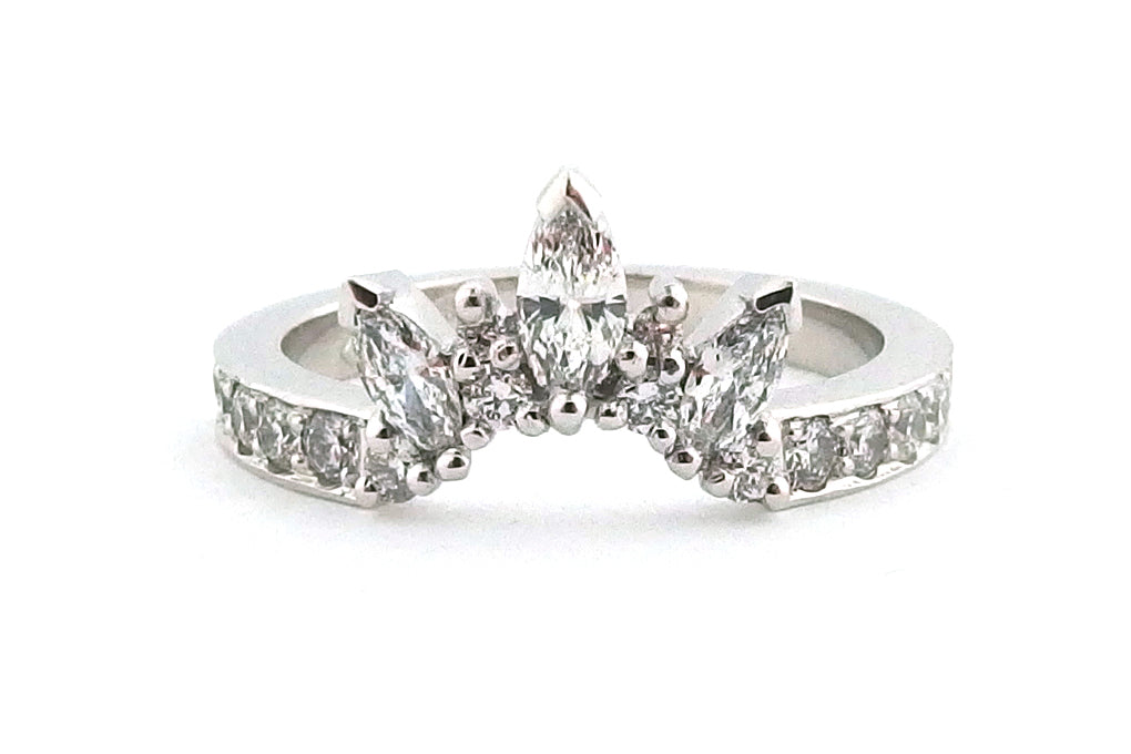 Platinum marquise and round diamond eternity ring