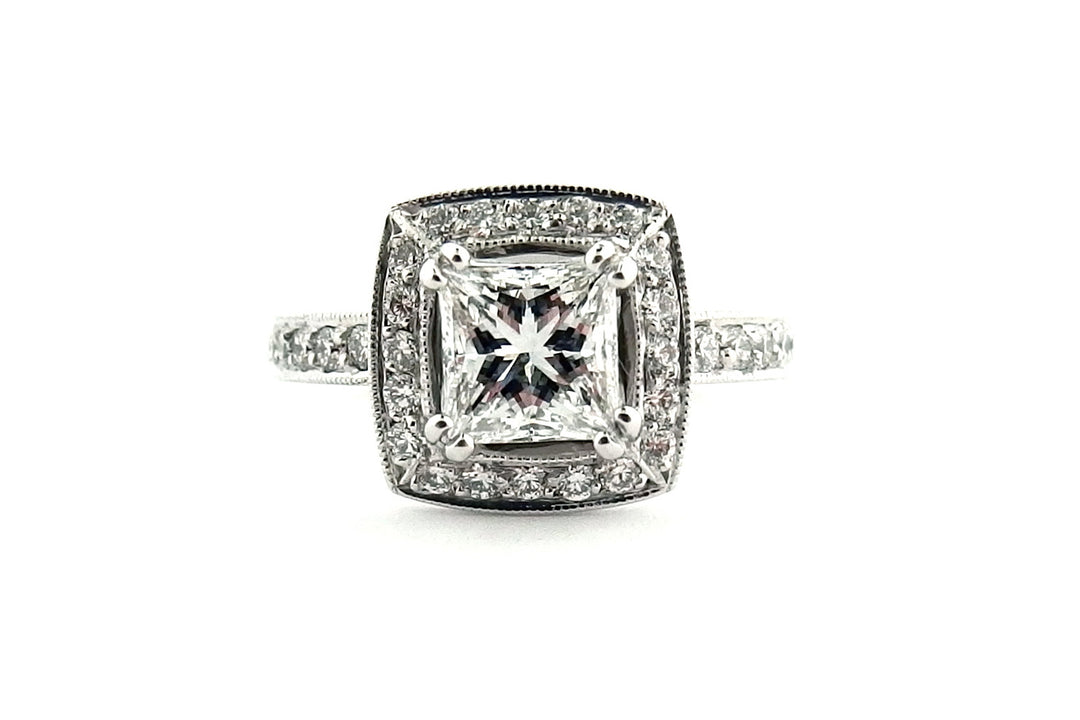 Princess cut with a cushion shape halo