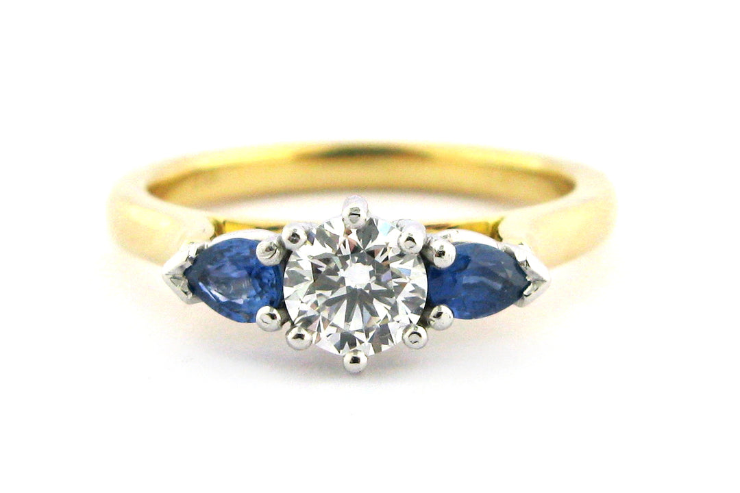 Sapphire and diamond three stone ring
