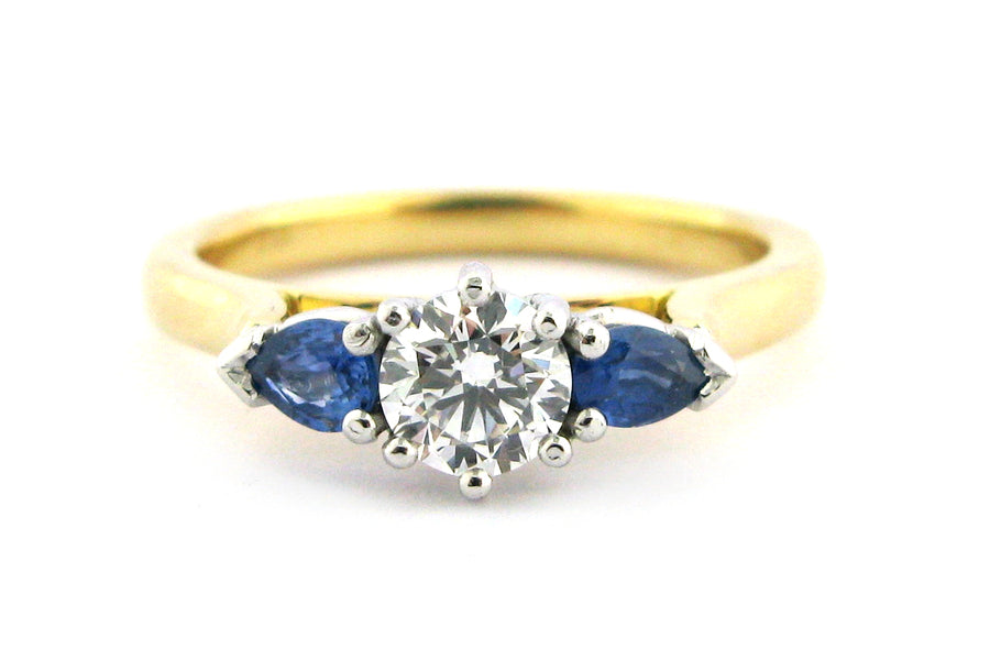 Sapphire and diamond three stone ring