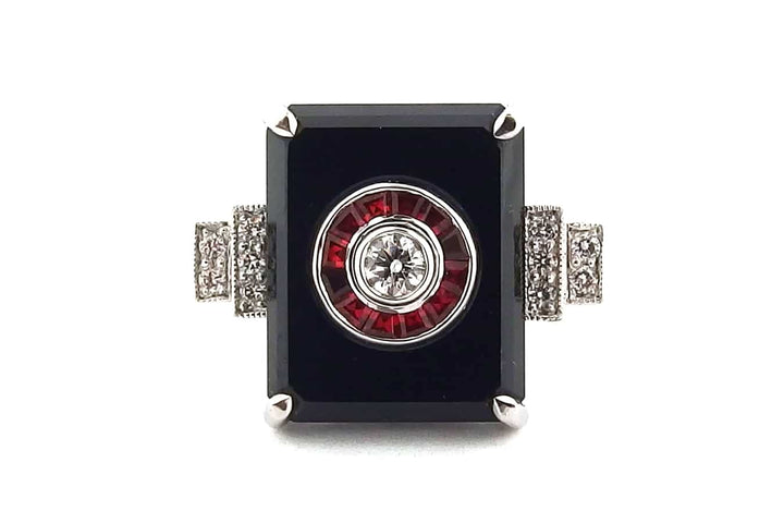Art Deco Black Spinel Ruby and Diamond Ring