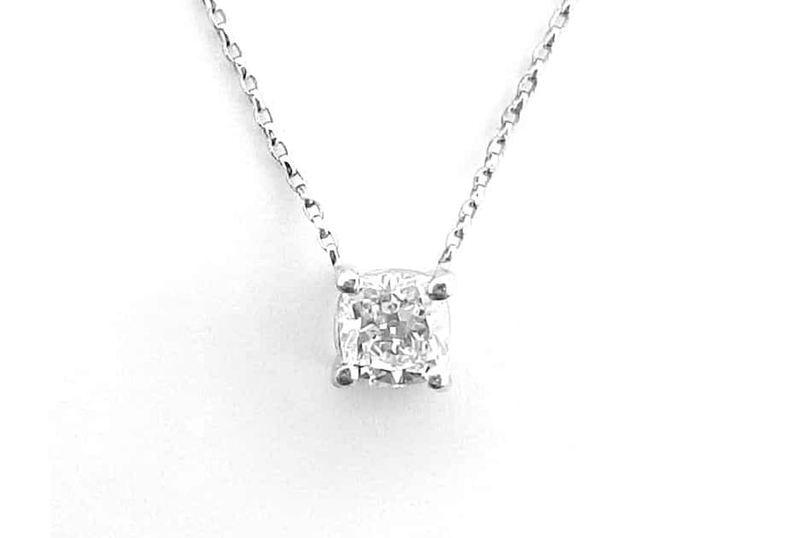 Cushion cut four claw set diamond pendant