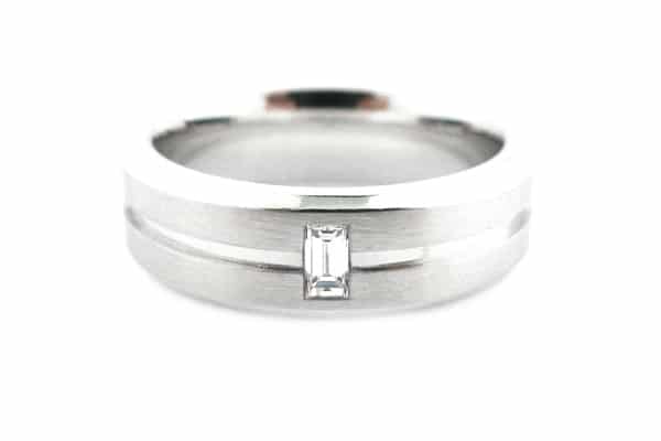 Baguette diamond ring set vertically