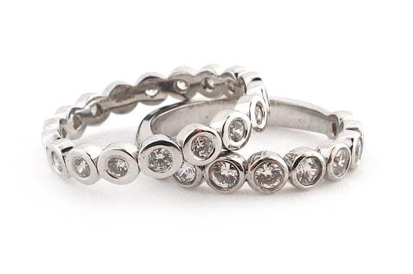 Bezel set matching wedding rings