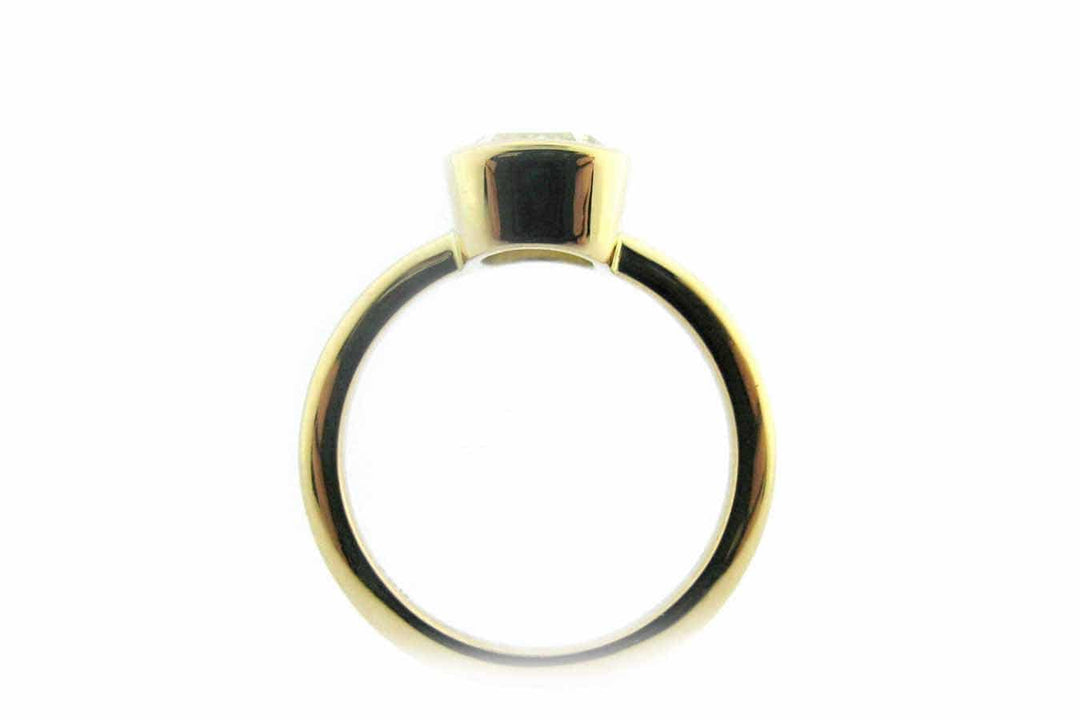 Bezel set yellow cushion cut diamond ring