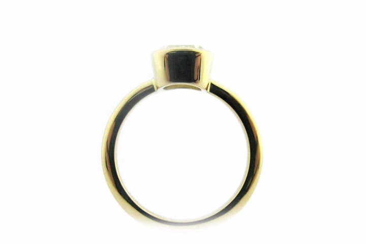 Bezel set yellow cushion cut diamond ring