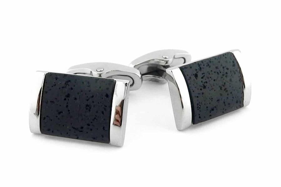 Black Granite and Silver Cufflinks
