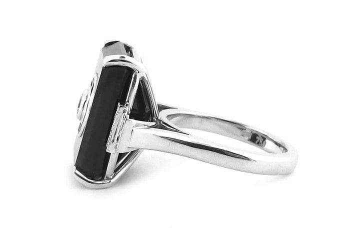 Art Deco Black Spinel Ruby and Diamond Ring