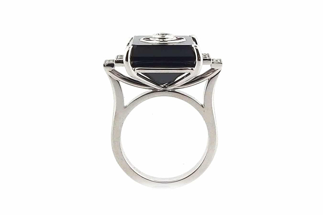 Art Deco Black Spinel Ruby and Diamond Ring