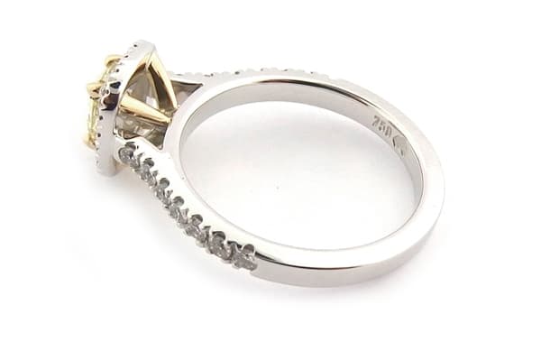 Yellow cushion cut diamond halo ring