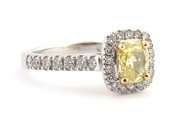 Yellow cushion cut diamond halo ring