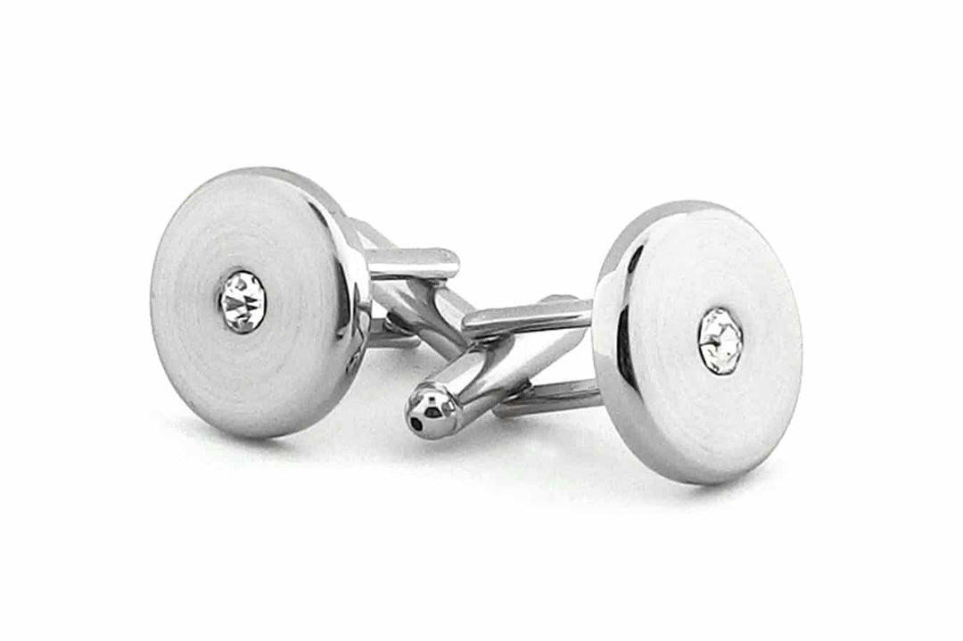 Brushed Circular Diamond Set Cufflinks