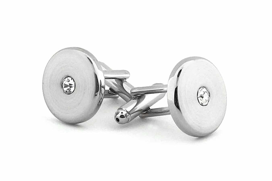 Brushed Circular Diamond Set Cufflinks