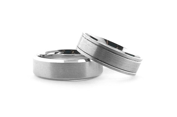 Brushed white gold wedding bands