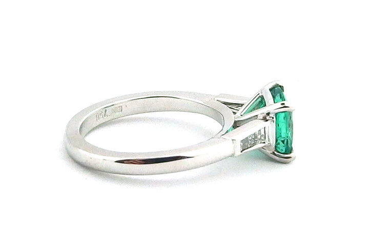 Cushion Cut Emerald Ring with Tapered Baguette Side Diamonds