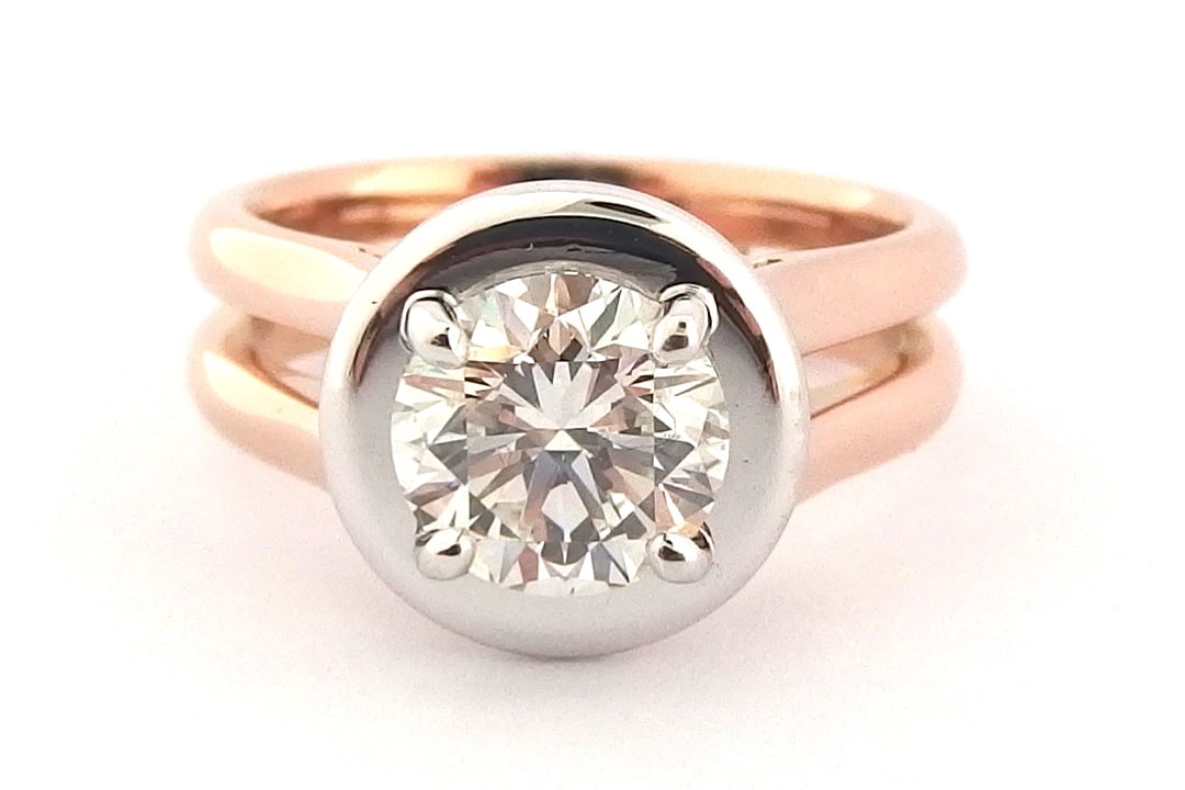 Rose and white gold round brilliant cut double band ring