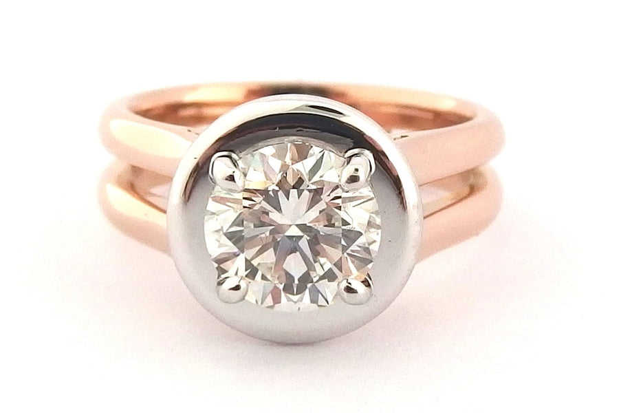 Rose and white gold round brilliant cut double band ring