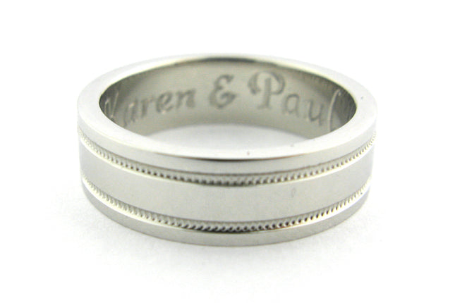 Men's wedding ring with a double milgrain