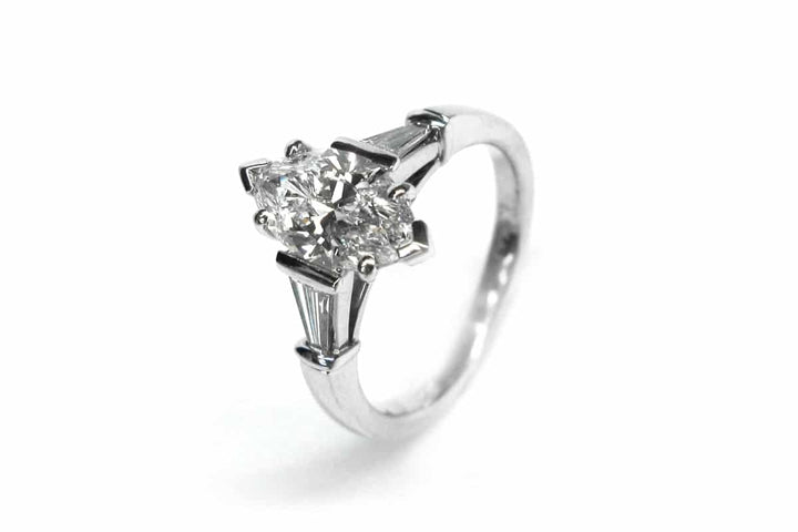 Marquise diamond ring with tapered baguettes