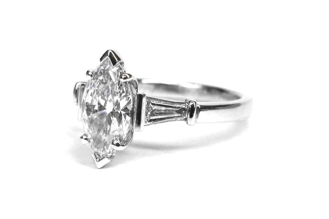 Marquise diamond ring with tapered baguettes