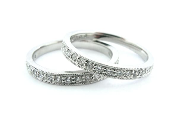 Matching bead set rings with a milgrain edge