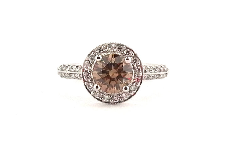 Champagne diamond halo ring