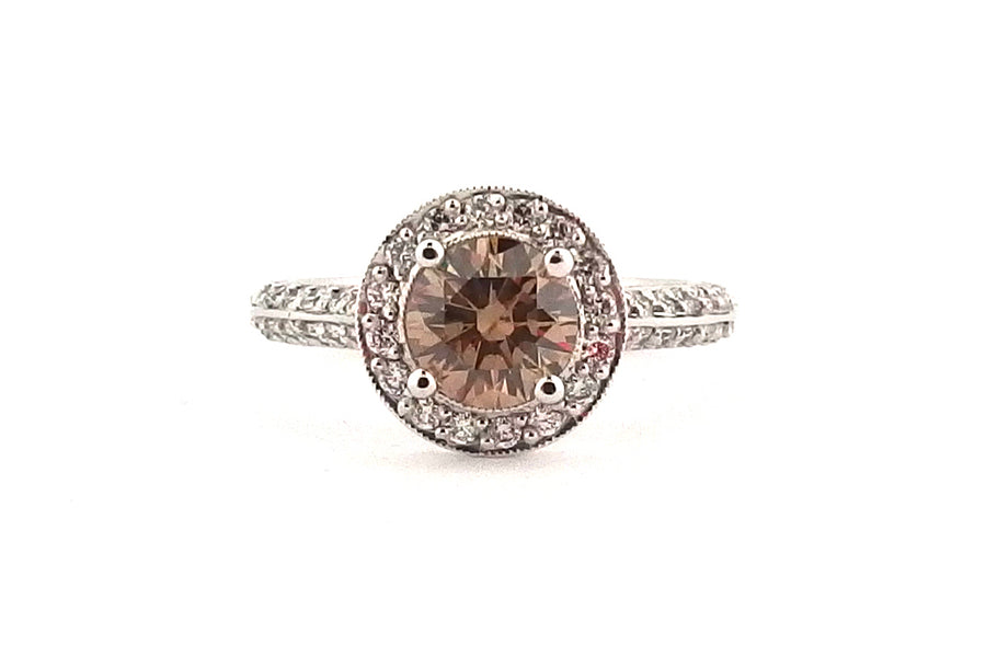 Champagne diamond halo ring