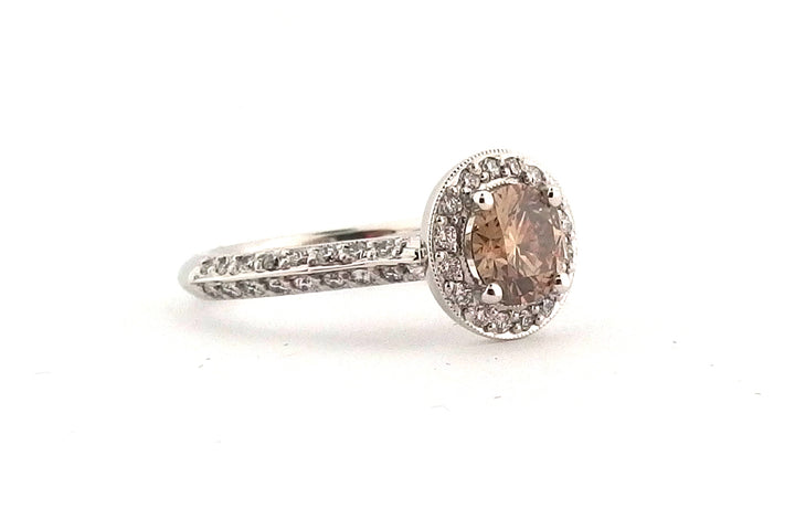 Champagne diamond halo ring