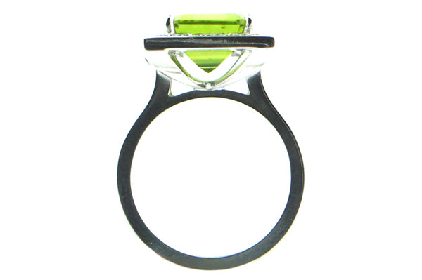 Peridot and diamond halo ring