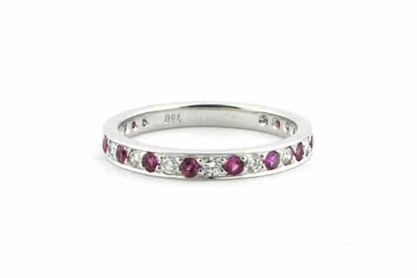 Pink sapphire and diamond wedding ring