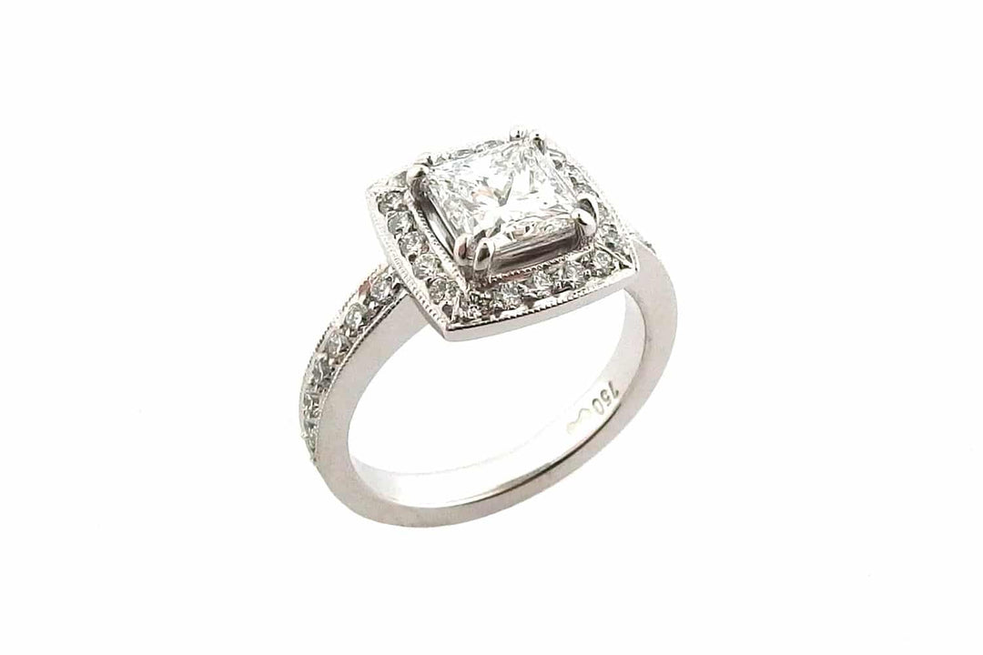 Princess cut with a cushion shape halo