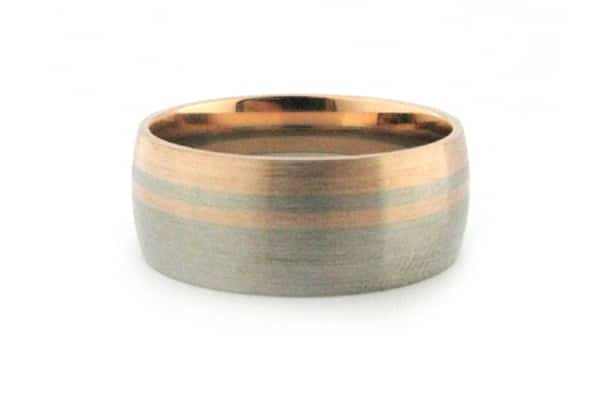 Rose and white gold men's wedding band, brushed finish