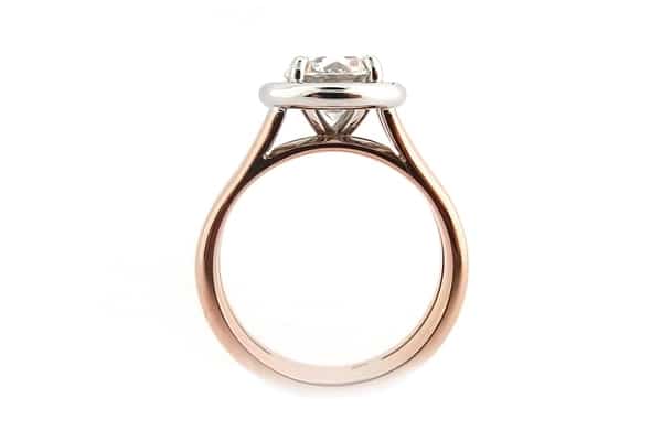 Rose and white gold round brilliant cut double band ring